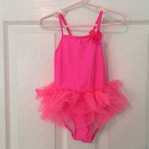 Pink polka dot tutu swim suit